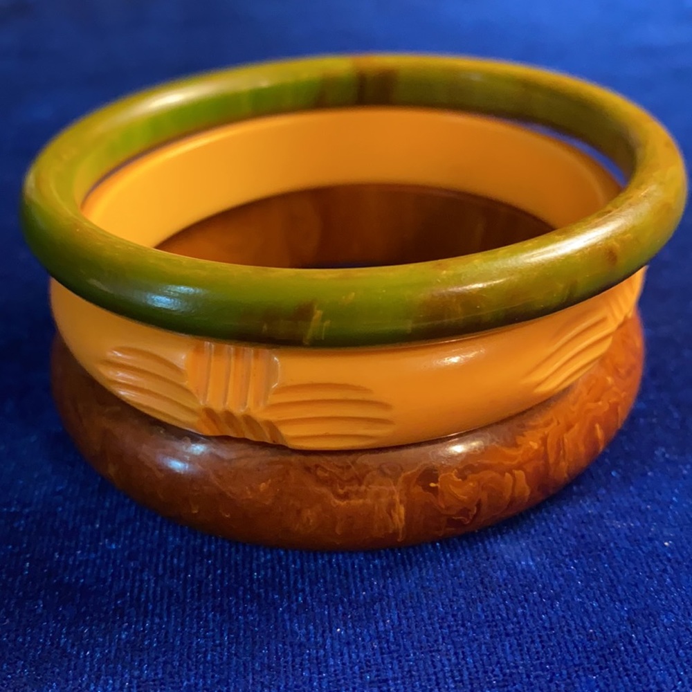VTG Bakelite Bangle Lot Butterscotch Green Brown